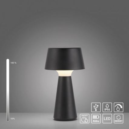 JUST LIGHT. 19260-18 - LED Aptumšojama skārienvadāma āra lampa ABERA LED/3W/3,7V 2000 mAh USB IP54 melna