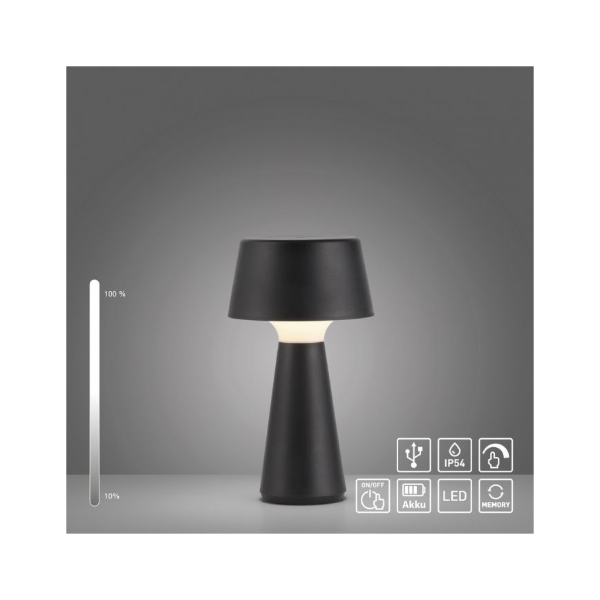 JUST LIGHT. 19260-18 - LED Aptumšojama skārienvadāma āra lampa ABERA LED/3W/3,7V 2000 mAh USB IP54 melna