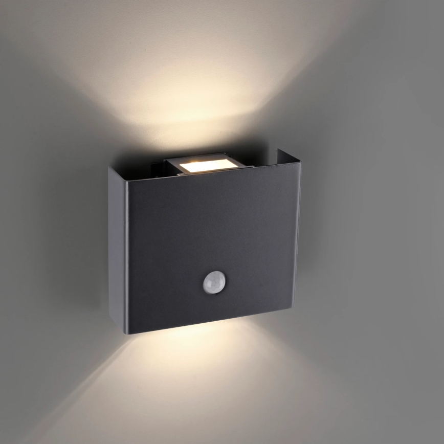 JUST LIGHT. 19471-18 - LED Āra sienas lampa ar sensoru AMIN 2xLED/1,25W/3,7V 4400mAh IP44 melna