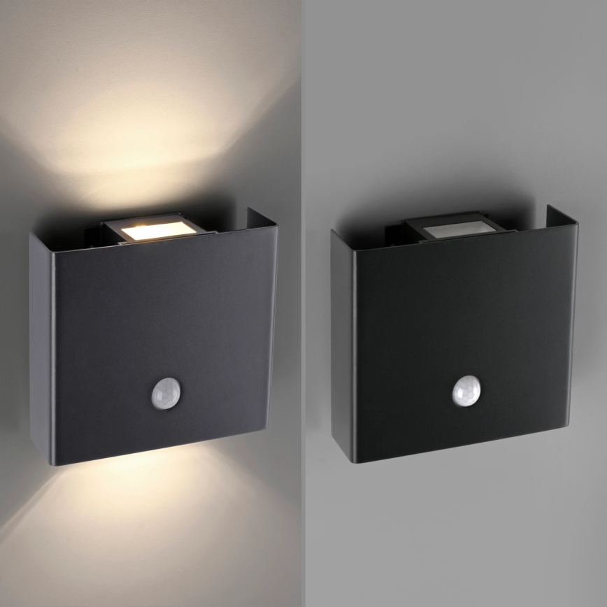JUST LIGHT. 19471-18 - LED Āra sienas lampa ar sensoru AMIN 2xLED/1,25W/3,7V 4400mAh IP44 melna