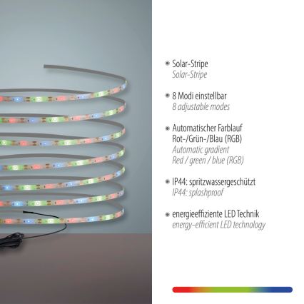 JUST LIGHT. 19971-18 - RGB LED saules lente TEANIA LED/3,7V 5 m 1200 mAh IP44 melna
