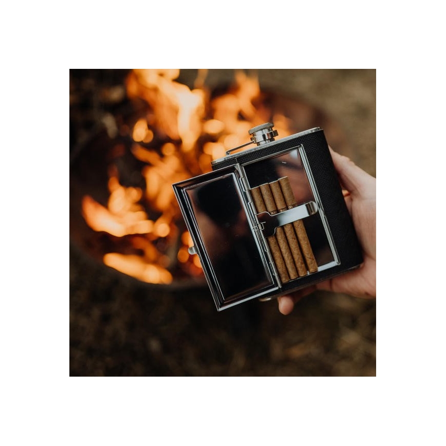 Kabatas flakons ar cigāru futrālīti 175 ml melna