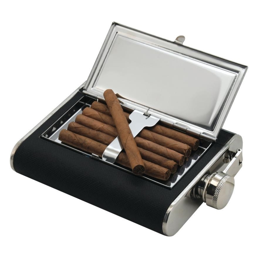 Kabatas flakons ar cigāru futrālīti 175 ml melna