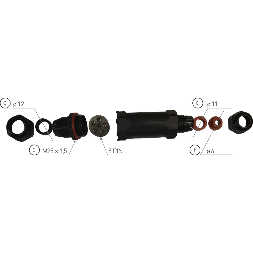 Kabeļu savienotājs CSJ 250V/16A IP68 5x1,5 mm²