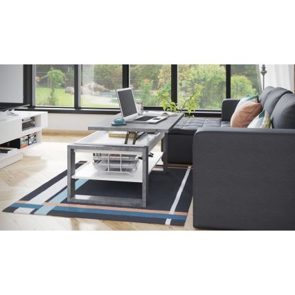 Kafijas galdiņš ar pacelamu virsmu un plauktu NEA, betona pelēks/balts