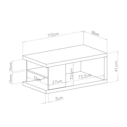 Kafijas galdiņš ar plauktu un uzglabāšanas vietu LORA artisan ozols/melns