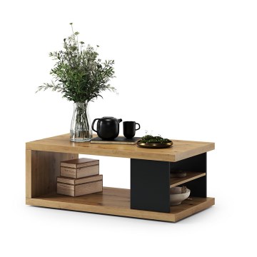 Kafijas galdiņš ar plauktu un uzglabāšanas vietu LORA ozols artisan/melna