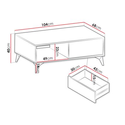 Kafijas galdiņš DIAMOND 40x104 cm melna/ozols evoke