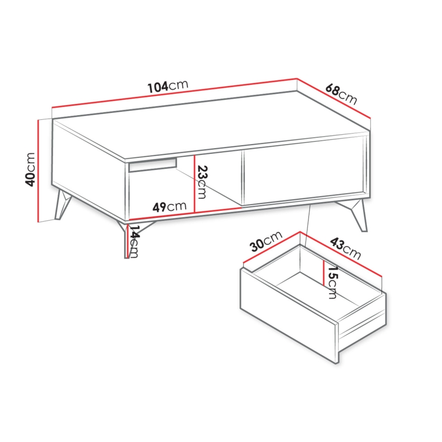 Kafijas galdiņš DIAMOND 40x104 cm melna/ozols evoke