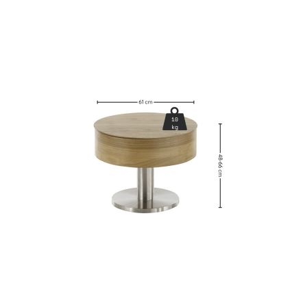 Kafijas galdiņš ELEMENT ar paceļamu virsmu, diametrs 60 cm, ozols/sudraba