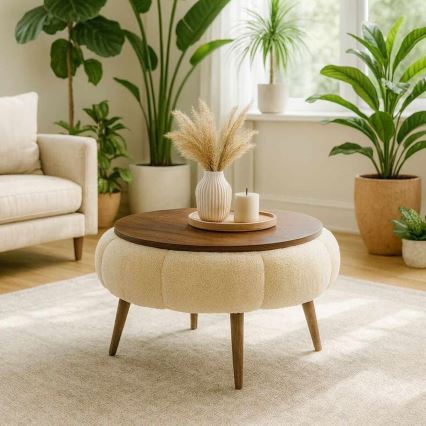 Kafijas galdiņš FELPO Ø 45 cm bēšs/rieksts