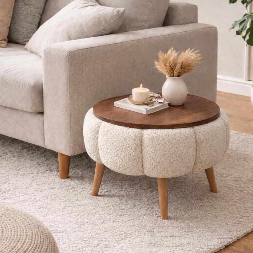 Kafijas galdiņš FELPO Ø 45 cm krēmkrāsa/valrieksts