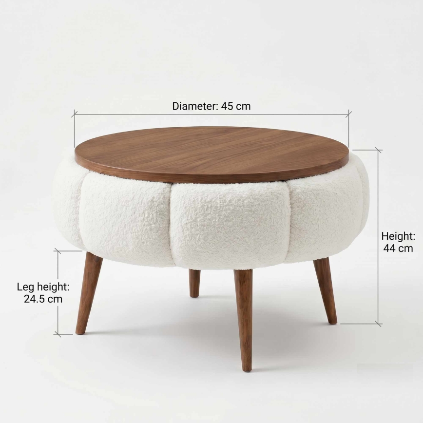 Kafijas galdiņš FELPO Ø 45 cm krēmkrāsa/valrieksts