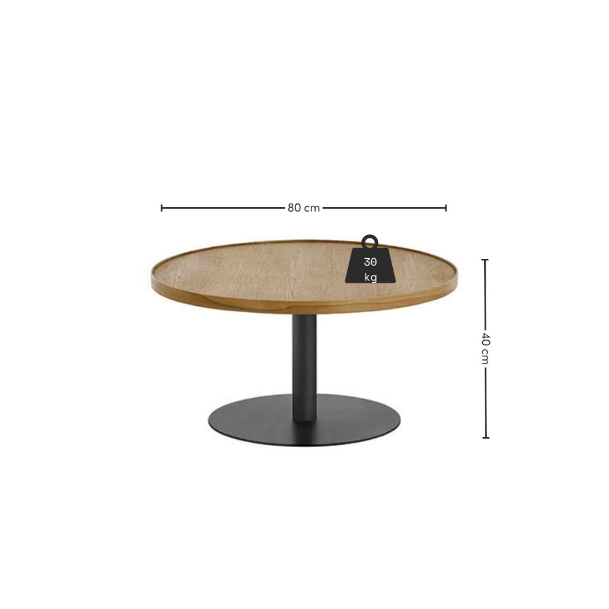 Kafijas galdiņš FOCUS, Ø 80 cm, ozols/melns