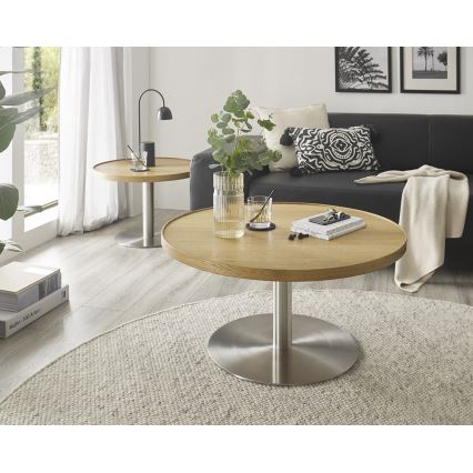 Kafijas galdiņš FOCUS Ø 80 cm, ozols/nerūsējošais tērauds