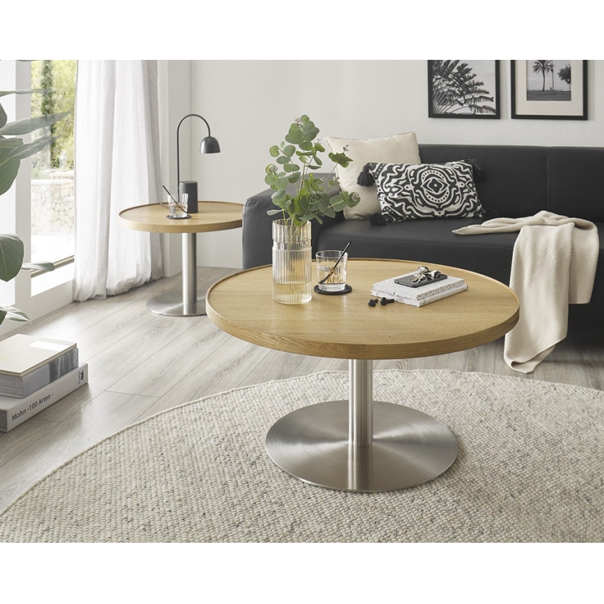 Kafijas galdiņš FOCUS Ø 80 cm, ozols/nerūsējošais tērauds