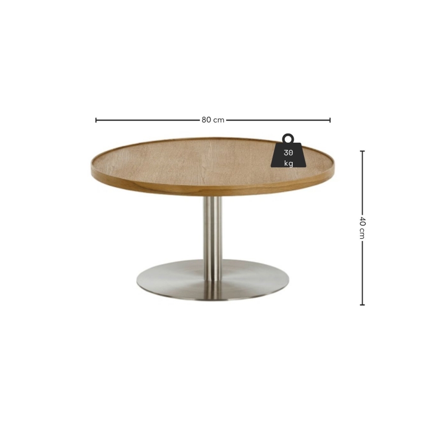 Kafijas galdiņš FOCUS Ø 80 cm, ozols/nerūsējošais tērauds
