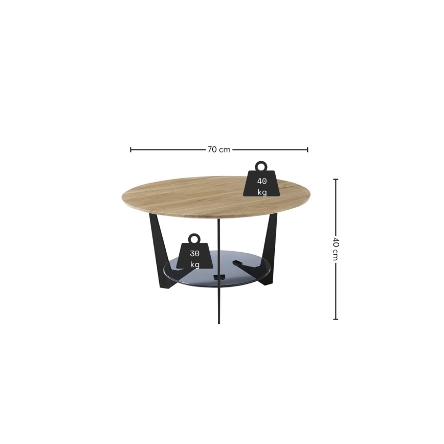Kafijas galdiņš MARMO Ø 70 cm, ozols/melns