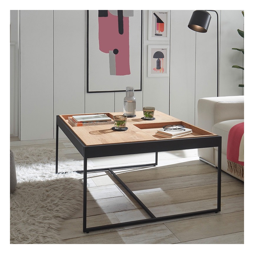 Kafijas galdiņš PULSE 83x83 cm ozols/melns