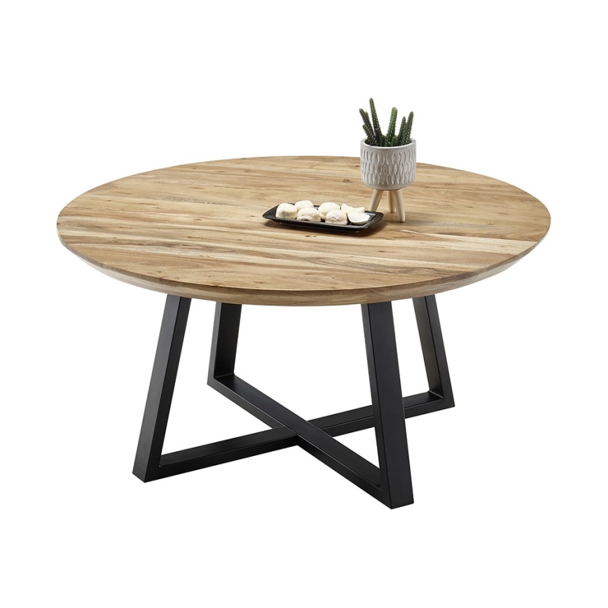 Kafijas galdiņš RIVA Ø 90 cm, akācijas koks/melna