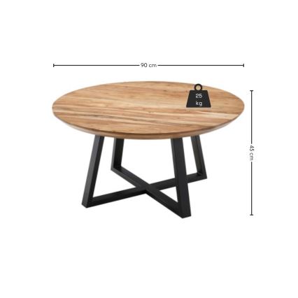 Kafijas galdiņš RIVA Ø 90 cm, akācijas koks/melna