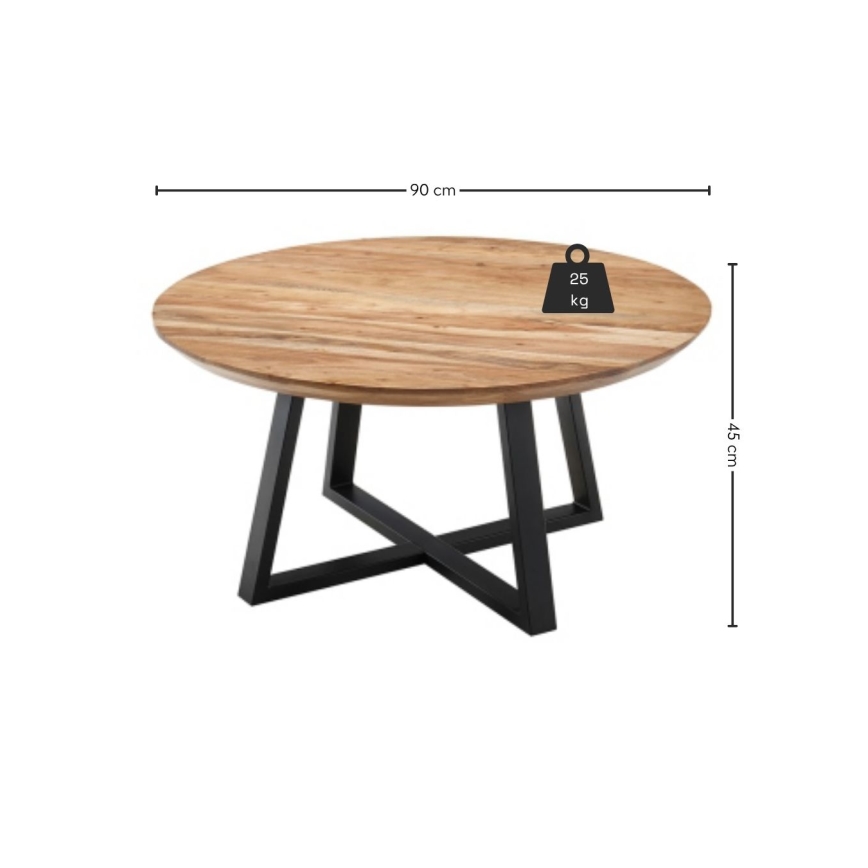 Kafijas galdiņš RIVA Ø 90 cm, akācijas koks/melna