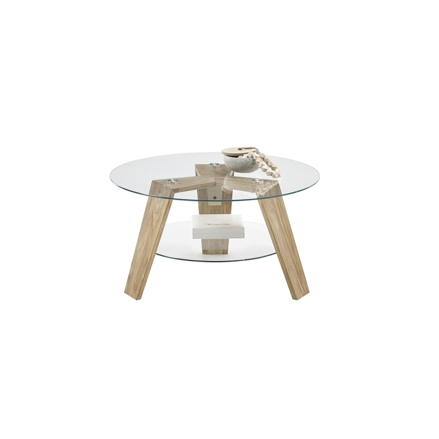 Kafijas galdiņš TITAN Ø 75 cm, caurspīdīgs/ozols