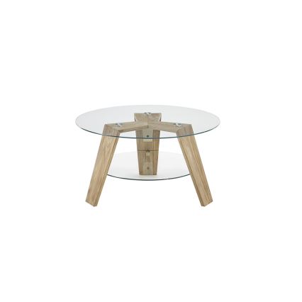 Kafijas galdiņš TITAN Ø 75 cm, caurspīdīgs/ozols