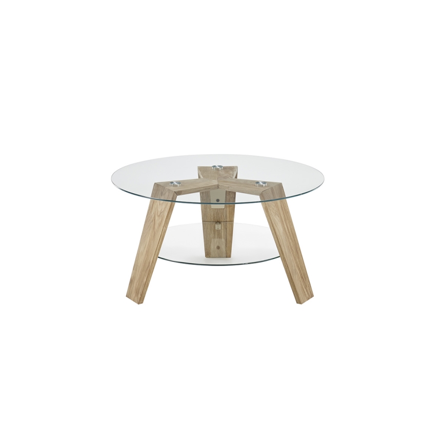 Kafijas galdiņš TITAN Ø 75 cm, caurspīdīgs/ozols