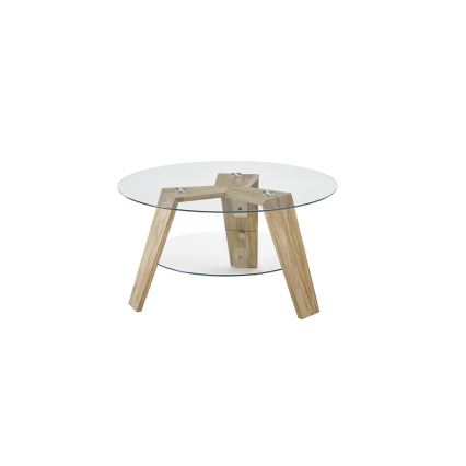 Kafijas galdiņš TITAN Ø 75 cm, caurspīdīgs/ozols