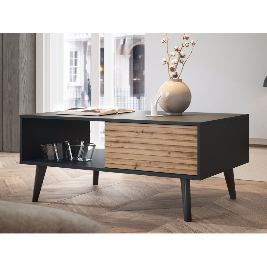 Kafijas galdiņš WILLOW 46x104 cm melna/ozolkoka raksts