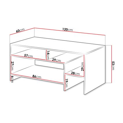 Kafijas galds ALVA 53x120 cm balts/ozols grande