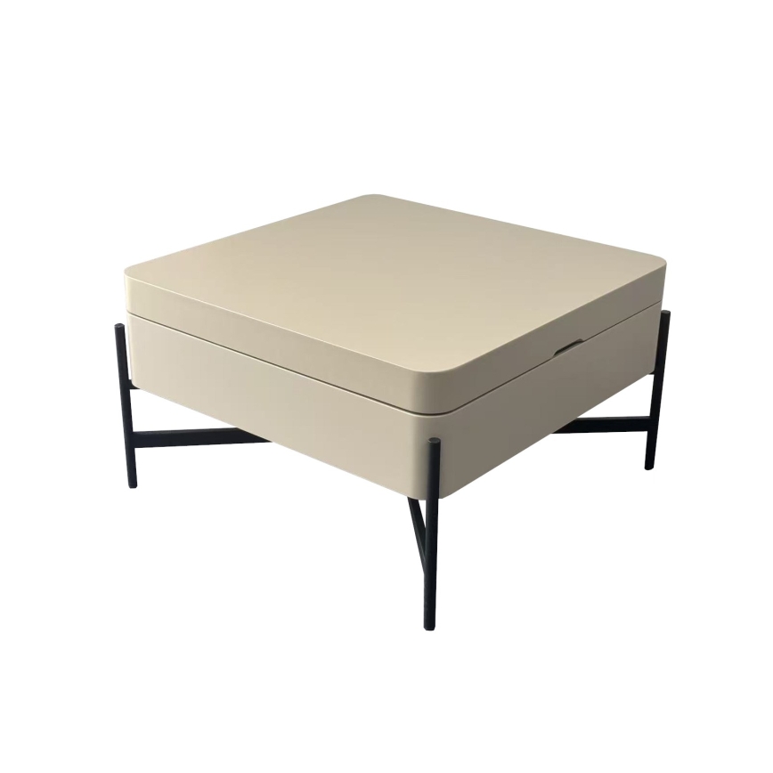 Kafijas galds ar paceļamu virsmu un plauktu OASIS 75x75 cm krēmkrāsas/melns