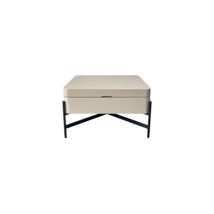 Kafijas galds ar paceļamu virsmu un plauktu OASIS 75x75 cm krēmkrāsas/melns