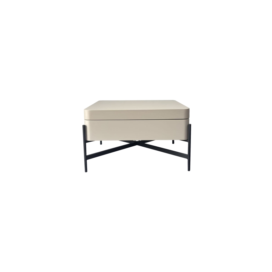 Kafijas galds ar paceļamu virsmu un plauktu OASIS 75x75 cm krēmkrāsas/melns