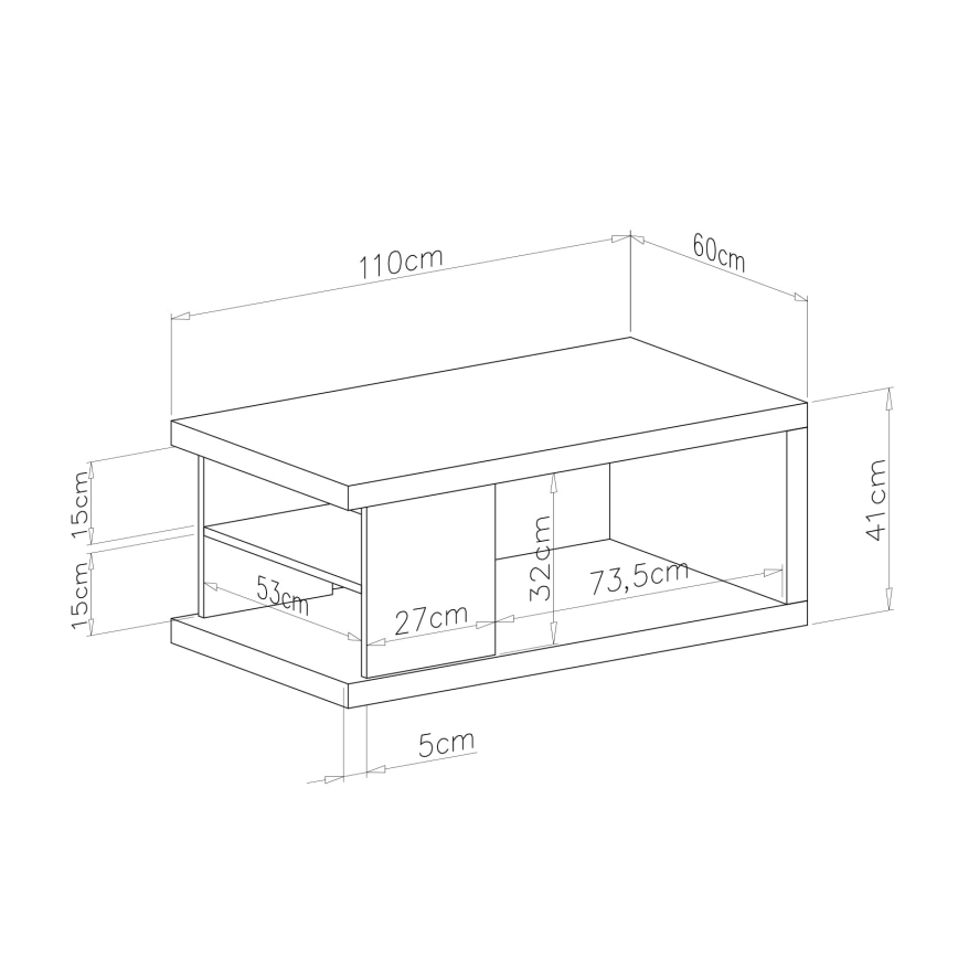 Kafijas galds ar plauktu un uzglabāšanas vietu LORA ozols Artisan/melns
