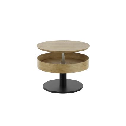 Kafijas galds ELEMENT ar paceļamu virsmu, Ø 75 cm, ozols/melns