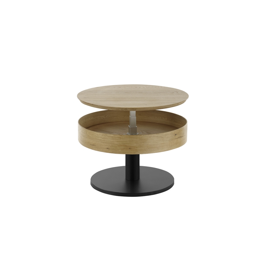 Kafijas galds ELEMENT ar paceļamu virsmu, Ø 75 cm, ozols/melns