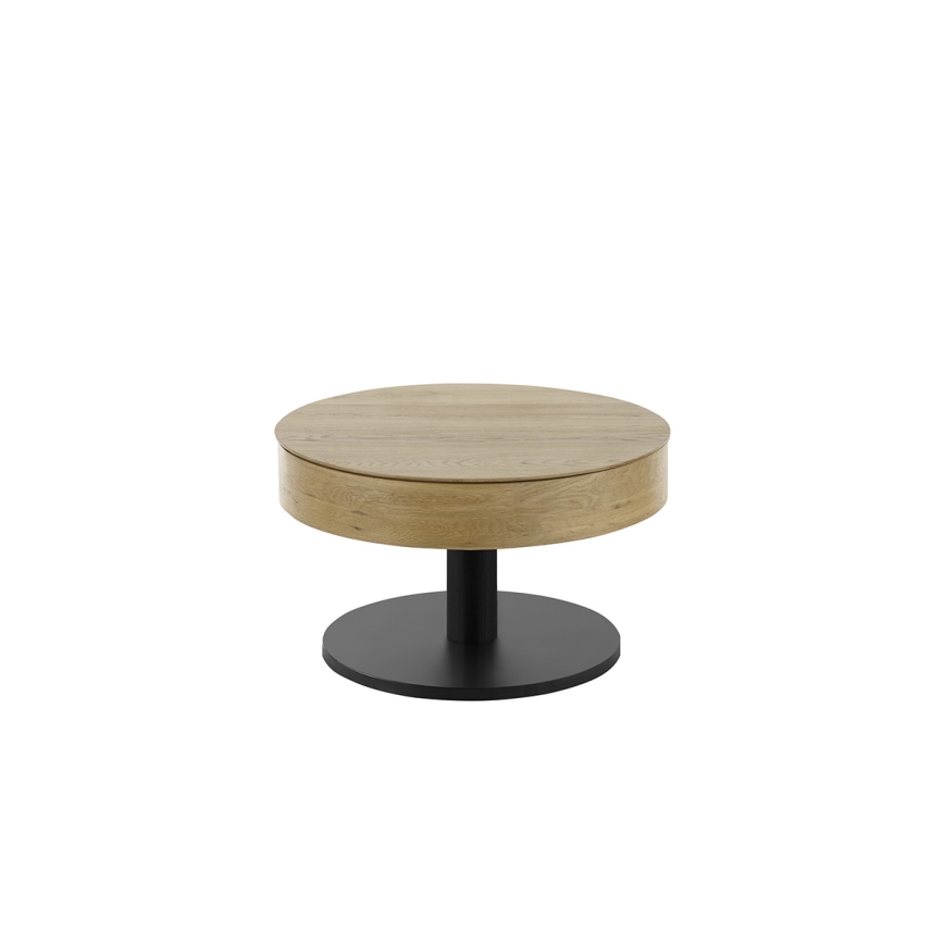 Kafijas galds ELEMENT ar paceļamu virsmu, Ø 75 cm, ozols/melns