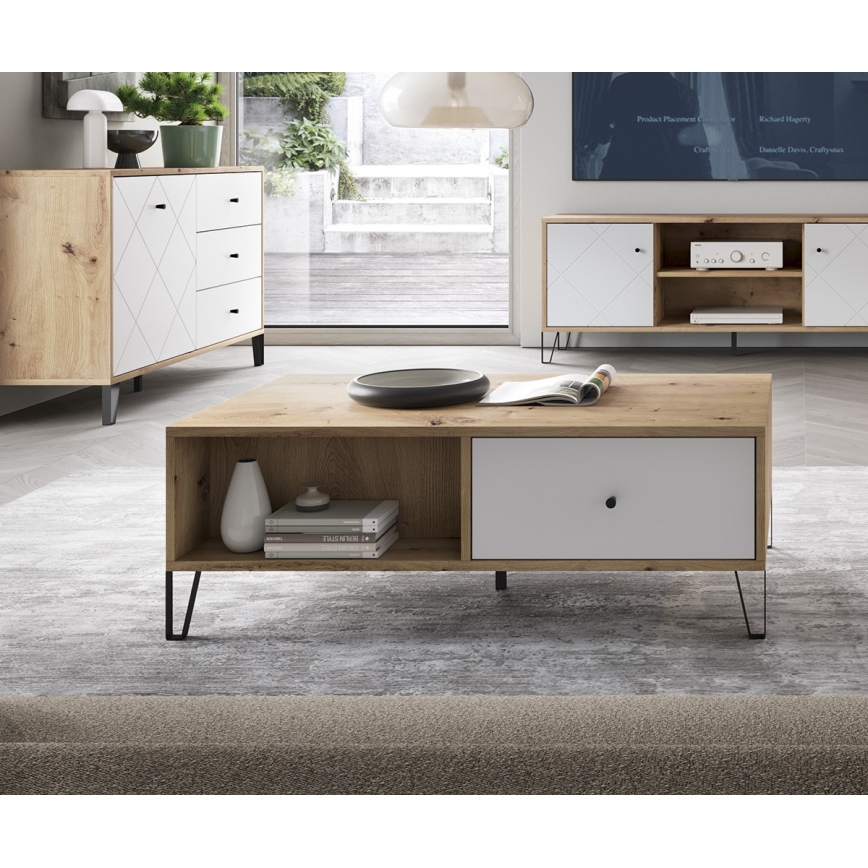 Kafijas galds SULA artisan ozols/balts