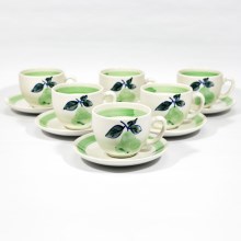 Kafijas komplekts 6x keramikas krūzes ar apakštasīti, balta zaļa