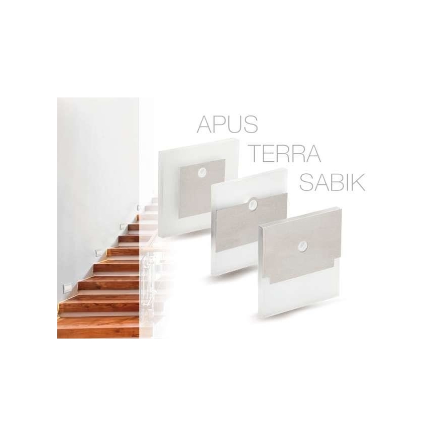 LED Kāpņu telpas gaismeklis APUS ar sensoru LED/0,8W/12V 3000K
