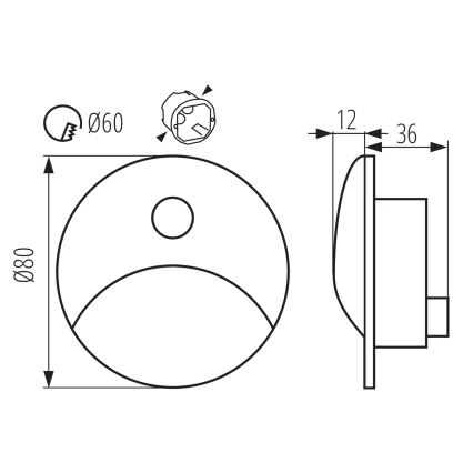 LED kāpņu gaismeklis ar kustības un krēslas sensoru EXIN LED/2,5W/230V 3000K IP65, apaļš antracīta krāsā