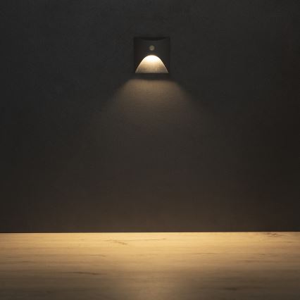 LED kāpņu gaismeklis ar kustības un krēslas sensoru EXIN LED/2,5W/230V 3000K IP65, antracīta krāsā, kvadrātveida
