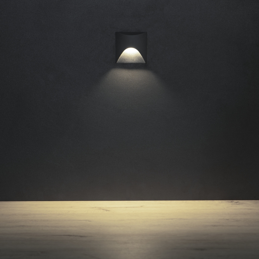 LED kāpņu gaismeklis EXIN LED/2,5W/230V 4000K IP65, antracīta krāsā, kvadrātveida