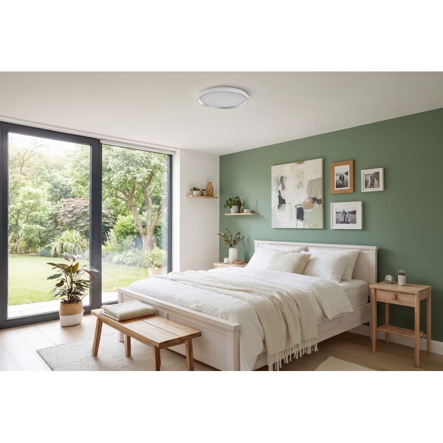 LED dimmējams griestu gaismeklis LIXAN LED/65W/230V 3000-6500K diametrs 48,6 cm balts/sudrabs + tālvadības pults