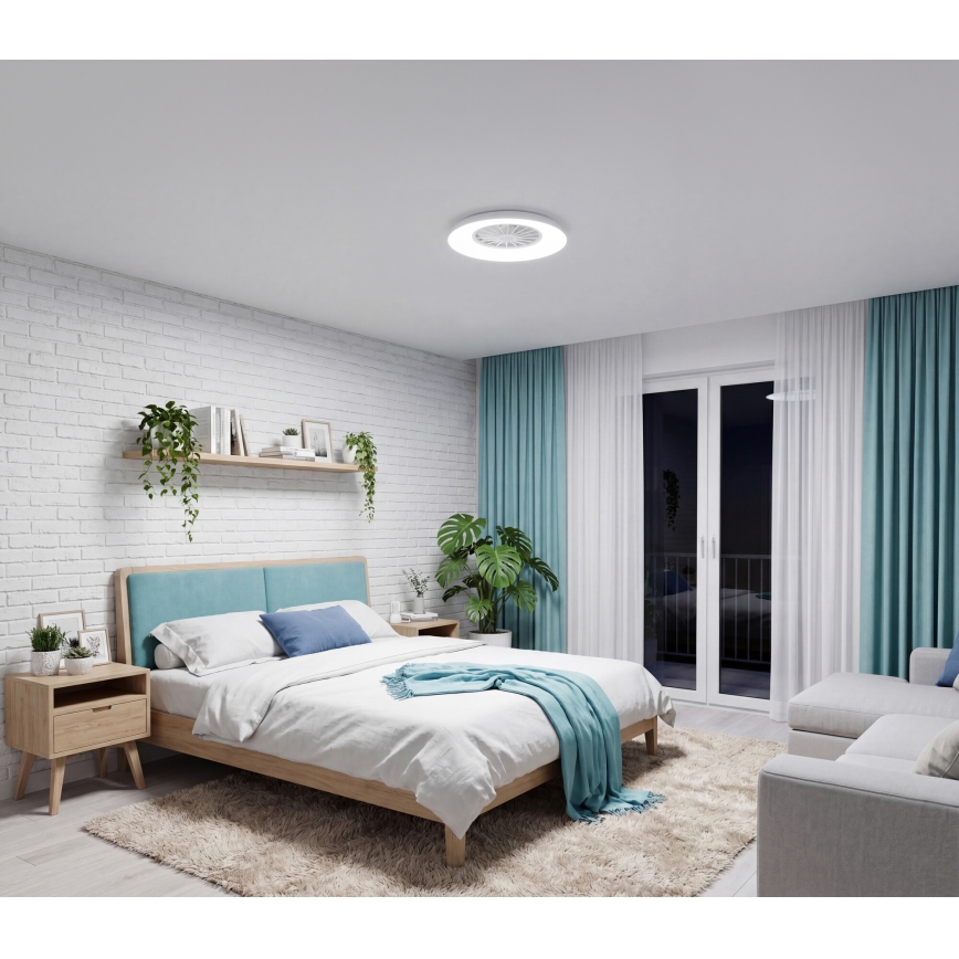 LED RGBW ar regulējamu spilgtumu griestu gaismeklis ar ventilatoru PLAVE PAN LED/24W/230V 3000-6500K Ø 48,5 cm balts + tālvadība