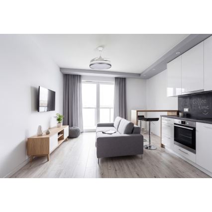 LED griestu lampa ar regulējamu spilgtumu un ventilatoru PLAVE LED/36W/230V 3000-6500K sudraba/balta + tālvadības pults