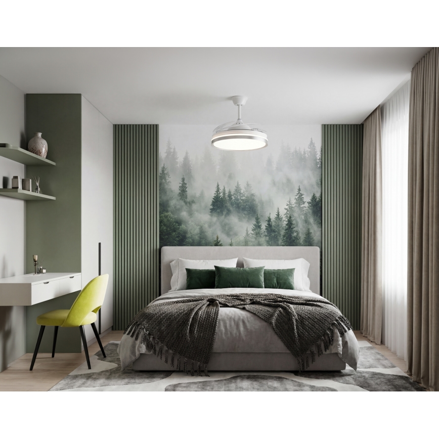 LED griestu lampa ar regulējamu spilgtumu un ventilatoru PLAVE LED/36W/230V 3000-6500K sudraba/balta + tālvadības pults