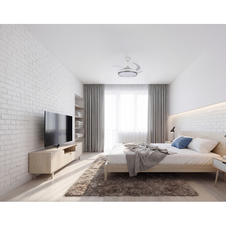 LED griestu lampa ar regulējamu spilgtumu un ventilatoru PLAVE LED/36W/230V 3000-6500K sudraba/balta + tālvadības pults